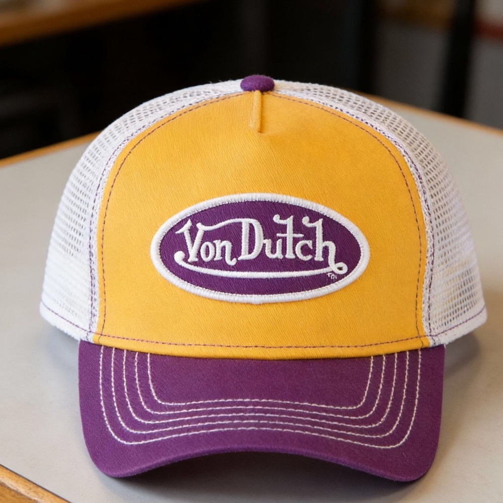 Von Dutch Yellow and Purple Mesh Trucker Hat